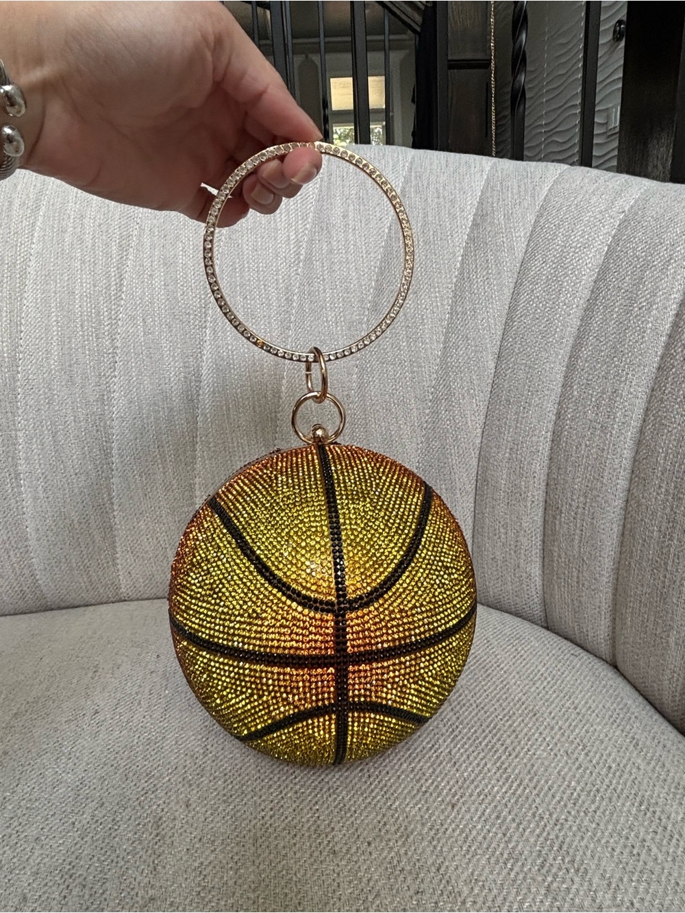 Crystal Basketball Wristlet Bag - Gold Orange